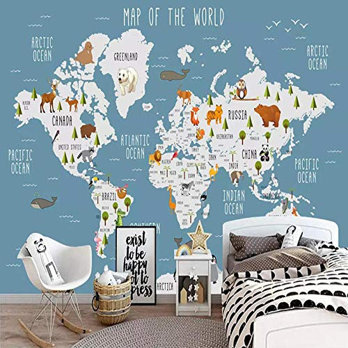 Benutzerdefinierte Fototapete 3D Cartoon Weltkarte Wandbilder Kinderzimmer Mädchen und Jungen Bettwäsche Zimmer Hintergrund Tapete 3D Dekor 350 cm (L) × 245 cm (H)