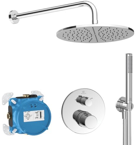 Ideal Standard - Ceratherm T100, Kit doccia con miscelatore termostatico, Set da 7 pezzi per doccia, Cromato