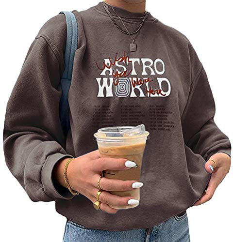 Onsoyours Sweatshirts Damen Lange Ärmel Pullover Mit Rundhalsausschnitt Vintage Streetwear Oversized Bunter Cartoons Mädchen Sportbekleidung Top D Braun M