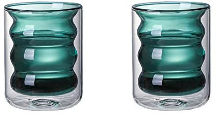 MISNODE Lot de 2 tasses à expresso en verre à double paroi - 237 ml - Verre à whisky transparent isolé - Pour cocktails, latte, jus, vert