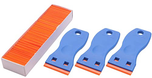 Dropfree 3 Pezzi di Raschietti in Plastica per Lame di Rasoio e 100 Pezzi di Lame di Rasoio in Plastica A Doppio Bordo da 1,5 Pollici per Strumento di Vinile Tinta Automatica
