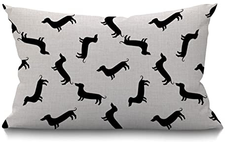 BGBDEIA Dackel-Weiner-Hunde-Muster in Schwarz, dekorative Leinen-Kissenbezüge, 30 x 50 cm, rechteckig, für Garten, Terrasse, Wohnzimmer, Couch, Sofa