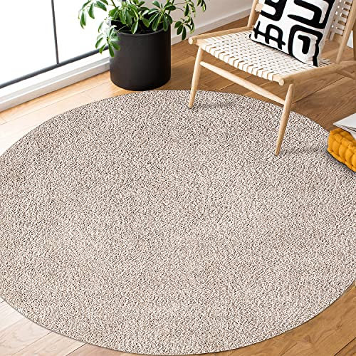 payé Teppich Rund Hochflor Shaggy - 200x200cm - Beige Einfarbig Uni Flauschig Modern Boho Wohnzimmer Schlafzimmer Deko Teppiche Weich Schlafzimmer