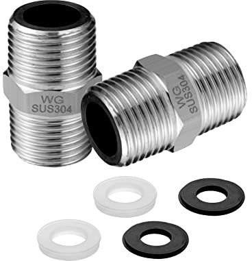 OFFO Shower Hose Connector, 2 PCS G1/2 Inch Solid Stainless Steel Shower Hose Extension Fitting Make Extra Long Shower Hose, Silver