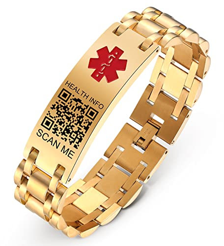 THELUCKYTAG Medizinische Armbänder Männer Frauen mit QR Code Medizinische Alert ID Armbänder Titanstahl Armband Passt Handgelenk Up 8''-10'' Mehr Raum Benutzerdefinierte Notfall medizinische ID Info