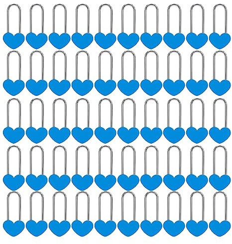 Vorhängeschloss ohne Schlüssel, Einzelherz, 8,9 cm, 50 mm, Zamak-Schloss, Blau, 50 Stück