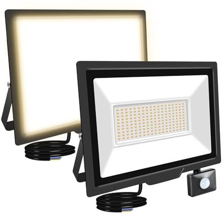 RIGIDON 2x 150W 15000 LM Projecteur d'extérieur Led Avec Detecteur de Mouvement, 3000K Blanche Chaud, IP66 étanche Éclairage de Extérieur, Projecteur led de Patio Garage Terrasse Jardin