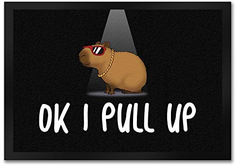 speecheese Okay I Pull Up Cooles Capybara Meme Fußmatte in 35x50 cm als Dekoration am Eingang für Meme-Liebhaber, Internet-Nerds und Kinder die die niedlichen Capys lieben