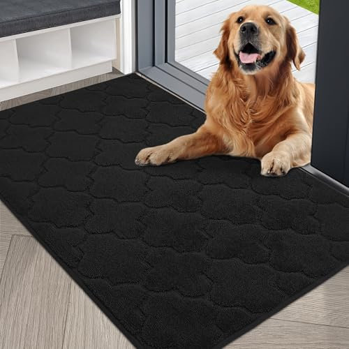 COSY HOMEER Front Door Mat 80x120 CM, Dirt Trapper Floor Mat, Polyester Welcome Door Mat for Kitchen Room Office Entryway Doors, Absorbent Non-Slip Low Profile Indoor Doormat, Machine Washable, Black