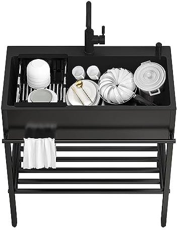 Fregadero De Cocina 1 Seno,Fregadero Portatil Camping,Acero Inoxidable,Fregadero Exterior Con Grifo,Lavadero Independiente,Mueble Pila Lavadero,Kitchen Sink,Limpieza Fácil,Para Bar Jardín Industrial (