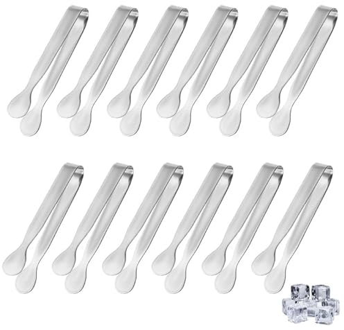 Confezione da 12 pinze per cubetti di zucchero da 10,9 cm, in acciaio inox, mini pinze per antipasti, per buffet, bar, tea party e dessert banchetti (argento)