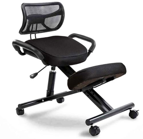 Ergonomischer Kniestuhl mit Rückenstütze,Orthopädischer Kniestuhl Mit 4 Rollen,Höhe und Winkel verstellbar,Ergonomischer Bürostuhl Dickere Leder Haltungsstuhl für Zuhause und Büro(Color:B,Size: