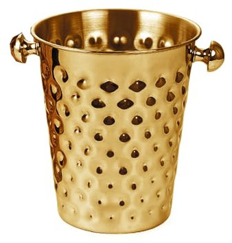 Morleos Refrigeratore rotondo 19,7 x 23 cm, 1 kg, edizione Hammerschlag Edition | oro acciaio inox | Raffreddatore per bottiglie vino champagne, contenitore per cubetti di ghiaccio, cestino per