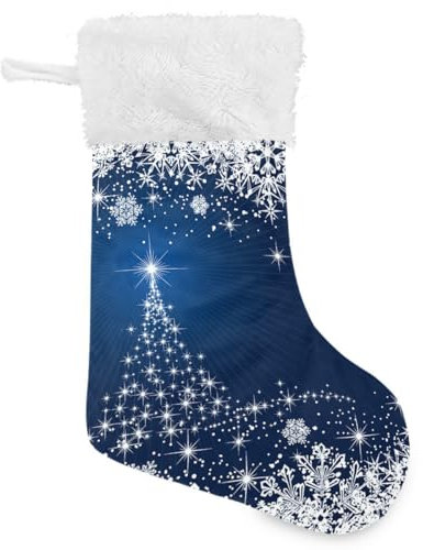 Blauer Weihnachtsbaum-Weihnachtsstrumpf 45,7 cm Winter Weiß Silber Schneeflocke Große Weihnachtsstrümpfe für Familie Urlaub Weihnachten Party Dekorationen Geschenk