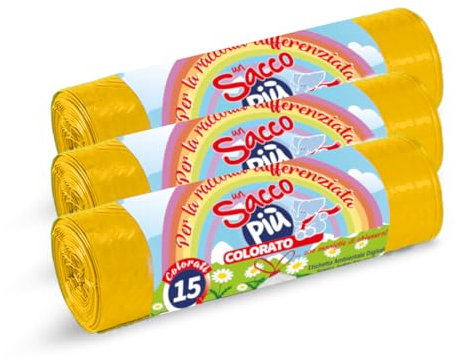 HOME LINE - 45 Sacs poubelles de 40 litres, anti-odeurs avec poignées à tirer et fermer | sacs poubelles pour la collecte sélective des déchets - sacs poubelles 55 x 65 cm couleur Jaune