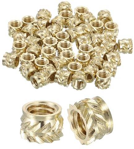 QUARKZMAN Tuercas de Inserción Estriadas, 50 Unidades M4 x 4mm L x 6mm OD Tuercas de Latón para Impresión 3D Tuercas de Inserción Roscadas Hembra Latón