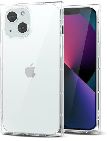 Svanove for iPhone 13 Mini Clear Case Square Rectangle Edge, Aesthetic Trendy Girly Transparent Silicone Rubber Phone Case for Women, Thin Slim TPU Bumper Protective Cover, Clear