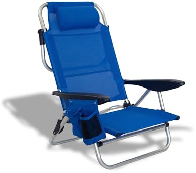 Pincho Silla de Playa Reclinable Aluminio 4 Posiciones Plegable Ligera Resistente 110kg textilene Transpirable con Reposacabezas y Bolsillos Azul Turquesa y Marino