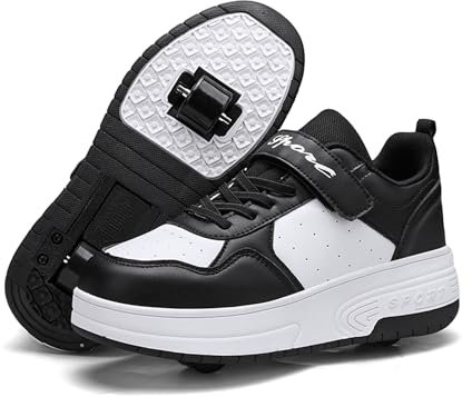 Schuhe mit Rollen für mädchen Jungen Einzelrad/Doppelrad Verstellbare Rollschuhe Schuhe Einziehbar Turnschuhe mit Rollen für Kinder Roller Skate Shoes für Outdoor-Sportarten,Schwarz,38EU