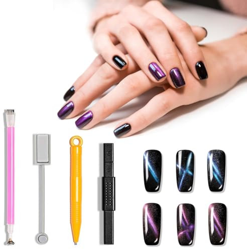 Nail Art Werkzeug Magnetstift,9 Stück,Katzenaugen-Magnet für Nägel,Nail Art Werkzeug Magnetstift,Katzenaugen Gel Nagellack Magnet für DIY 3D Magnetisches Katzenauge Gel Polnisch Nagel Kunst