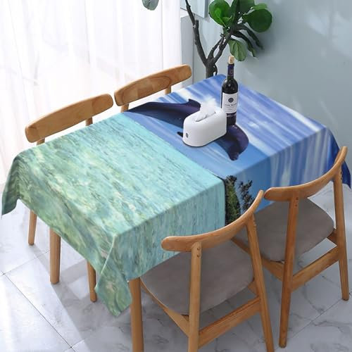 MKNAZ Nappe rectangulaire en tissu imprimé baleines sauteuses 183 x 137 cm | Nappe décorative pour cuisine, salle à manger, fête, mariage, pique-nique