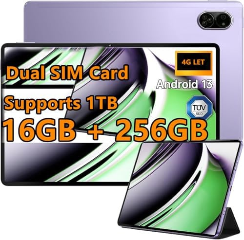 10.1 Zoll Android Tablet 16GB+256 GB, Octa-Core, 1TB TF Extend,2,5GHz, Dual SIM Card,8MP+13MP Kamera,4G LTE, WiFi, Type-C(Lila)