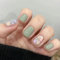24 PCS Flowers Press on Nails Glossy Short Fake Nails Green Square False Nails Summer Nail Tips for Women and Girls