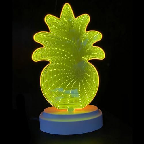 ZVO LED Neonschild Nachtlicht, LED Ananas Spiegel Tunnel Licht Leuchtreklame Dekoration, Batterie/USB Spiegel mit 3D-Effekt Neon Sign für Weihnachten Kinder Spielzimmer Bar Club Party Dekor
