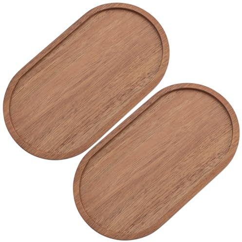 GORGECRAFT 2 Plateau Ovale en Bois Assiettes de Service en Bois Plateau Rustique Ottoman Décoratif Plateaux de Comptoir de Salle de Bain pour Petit Déjeuner au Lit Aliments Fruits Café 18.9x10.4cm
