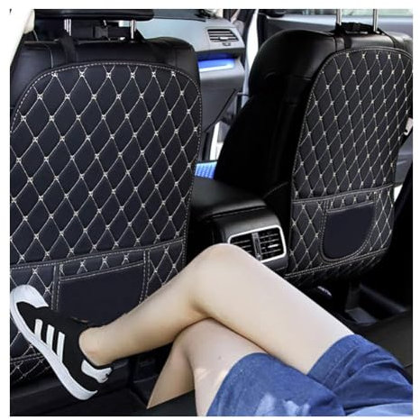 MAJHER 2 Stück Auto Rückenlehnenschutz für Porsche Macan/Panamera/Taycan, PU Leder Autositz Rücksitz Organizer mit Taschen Anti Kick Pad Schmutzabweisend Zubehör,l