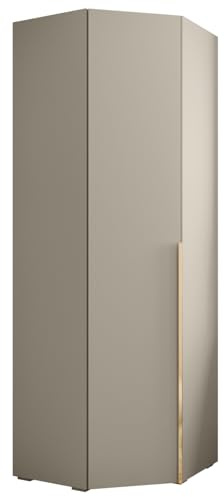 MEBLE KRYSPOL Inova 1 Eckschrank - Kleiderschrank mit Regalen und Stangen - Aufbewahrungsmöbel - für Schlafzimmer, Jugendzimmer, Flur - 236,7x81,7x47cm - Kaschmir, Handgriff Gold
