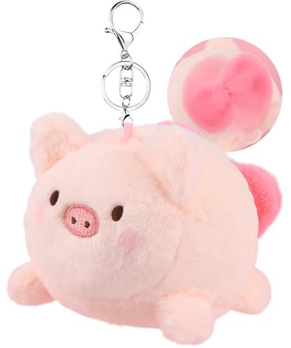ANBOOR Kleine Stofftiere, 14cm großes rosa Schwein mit wedelndem Schwanz, interaktives Plüschspielzeug mit Schlüsselanhänger, originelle Tierplüschtiere als Geburtstagsgeschenk (Schwein)
