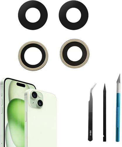 Peixiong Lot de 2 objectifs de caméra arrière pour iPhone 15 Plus de rechange pour iPhone 15 avec kit d'outils de réparation professionnels, anti-rayures et résistant à l'eau