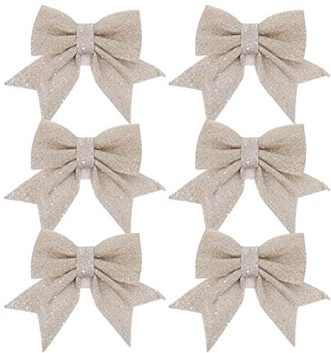 AOKWAWALIY 6 Stück Weihnachtsschleifen Weihnachtsanhänger Weihnachtsbaum-Schleifenornamente Beige Weihnachtsschleifen Für Baumkränze