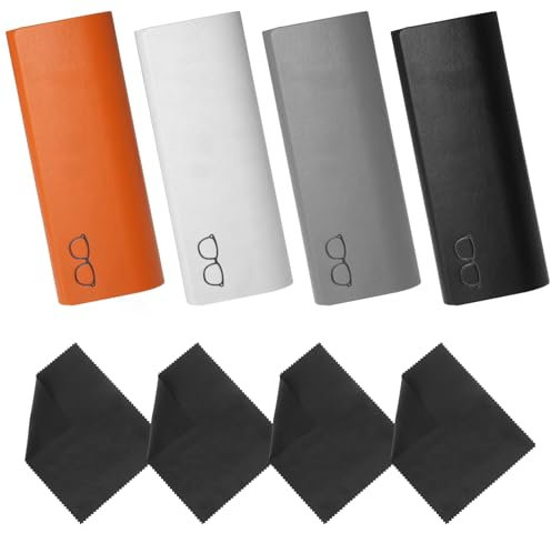 KATIMI 4 Stück Brillenetui Hardcase Magnetischer, PU Leder Glasses Case mit 4 Mikrofasertuch, Hartschalen Brillenbox für Damen Herren Sonnenbrille Lesebrille Sportbrille (4 Farben)