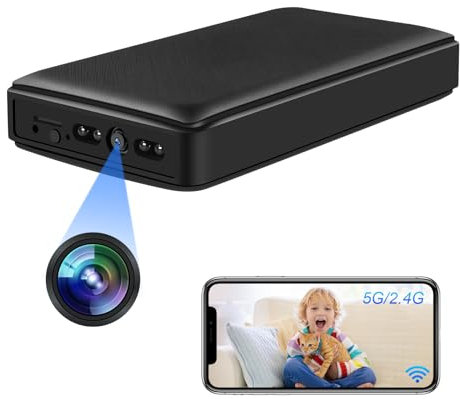 Mini Videocamera Sorveglianza Interno 2.4G&5G, Telecamera Spia WiFi Interno Microcamera Nascosta HD 1080P, Camera Spy Power Bank 10000mAh con Rilevamento del Movimento e Visione Notturna per la casa