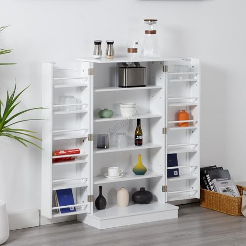 WestWood Armario de cocina con puertas, estantes ajustables, organizador de alimentos, despensa, almacenamiento, sala de estar, comedor, color blanco