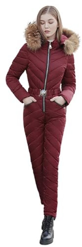 JokeLomple Damen Jumpsuit Skianzug - Skioverall Schneeanzug Wasserdicht Snowboardjacke mit Kapuze Warme Winter Skianzug Große Größe Skijacke Skifahren SäTze Skisuit Outdoor Winddichte Jumpsuit