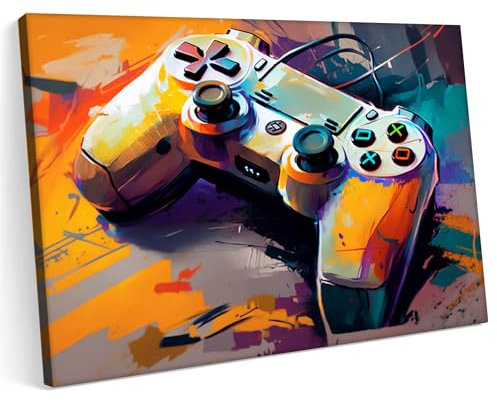 Printonia Leinwandbild m Bild auf Leinwand 120x80 PlayStation 3 4 5 Xbox Pad Abstrakte bunte Kunst Surrealismus