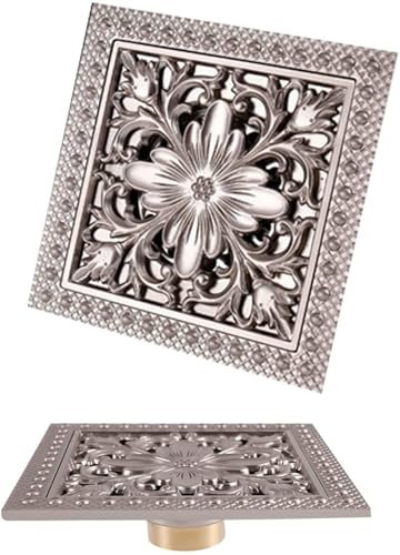 6-Zoll-Duschbodenablauf, Messing-Duschablauf mit abnehmbarem Abdeckgitter, quadratischer Bodenabtropffläche mit Haarsieb für Küche, Waschraum, Garage und Keller