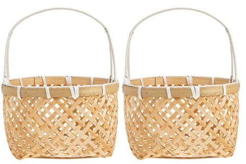 PHENOFICE 2er Set Handgewebte Körbchen Mit Henkel Naturbelassene Obst Und Spielzeugaufbewahrung Für Ideal Als Bastelmaterial Oder Dekoration Perfekt Für Erdbeeren Und