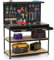 COSTWAY Werkbank 121 x 61 cm, 230 kg Tragkraft Arbeitstisch mit Lochwand & Schubladen & regalen & 24 Hängehaken, Werktisch Werkzeugbank für Haus, Garage, Werkstatt (Schwarz, 121x65x156 cm)
