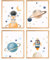 Dazzlewall 4-teiliges Weltraum-Wandkunstposter, Cartoon-Astronaut Rakete Planet Bild für Kinderzimmer Kleinkind-Jungenzimmer-Dekor 8x10 Zoll ungerahmt