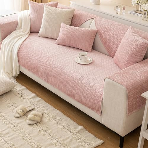 ZASEZOD Universal 1/2/3/4 Sitzer Sofa Schonbezug, Sofadecken Sitzfläche, Ecksofa Chenille Couchschoner, Big Sofa Schutzdecke rutschfest(Pink A,70 x 210 cm)