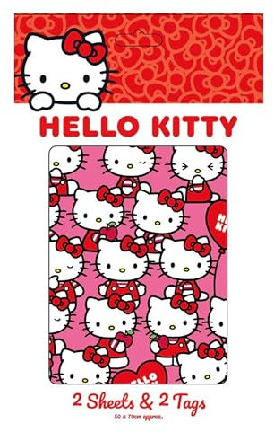 Danilo Promotions LTD Hello Kitty Geschenkpapier, 2 Bögen und 2 Geschenkanhänger, Geschenkpapier