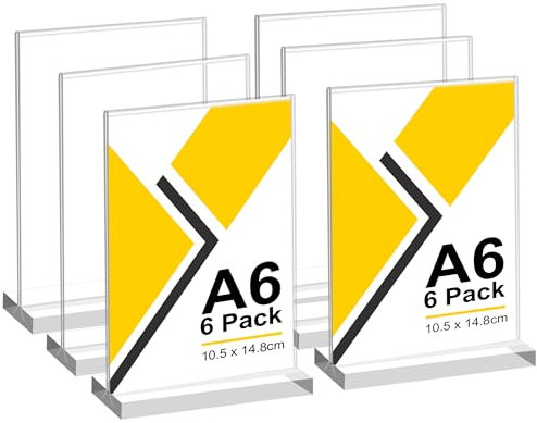 6 Stück Tischaufsteller A6, T Form Acryl Ständer Preisschilder Aufsteller Tischständer für Prospekte Menükarte Werbung Fotorahmen, Kunststoff Foto Bilderrahmen, Flyer Display für Haus, Büro, Laden