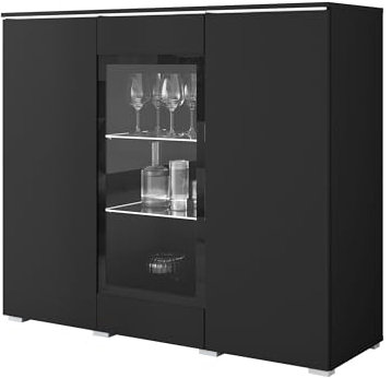 Mirjan24 Kommode Doppo 120 mit 3 Türen, Sideboard, Anrichte, 120x104x40 cm, Highboard, Mehrzweckschrank, Wohnzimmer (Schwarzer Graphit, mit LED Beleuchtung)