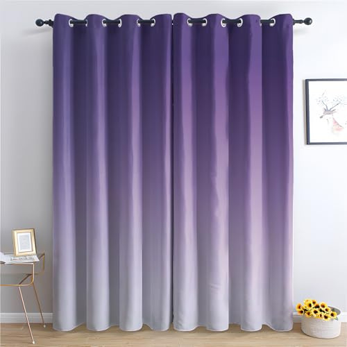zcwl Lila Farbverlauf Vorhänge, Ombre Verdunklungsvorhänge mit Ösen, Vorhang Blickdicht für Wohnzimmer Schlafzimmer Dekoration, Gardinen mit Muster, 2er Set, 220 x 140 cm (HöhexBreite)