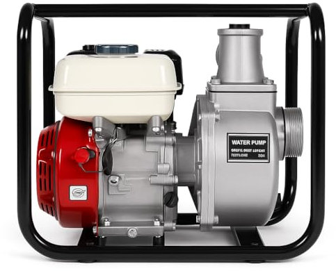 Motopompa a Scoppio Autoadescante 6,5 CV - Attacco 3 Pollici | Portata 60.000 l/h | Altezza Prevalenza 30m | Aspirazione 7m | Motore Benzina 4 Tempi per Irrigazione, Agricoltura e Giardinaggio