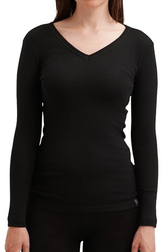 Dilling Damen Merinowolle Langarmshirt V-Ausschnitt Baselayer temperaturregulierend atmungsaktiv
